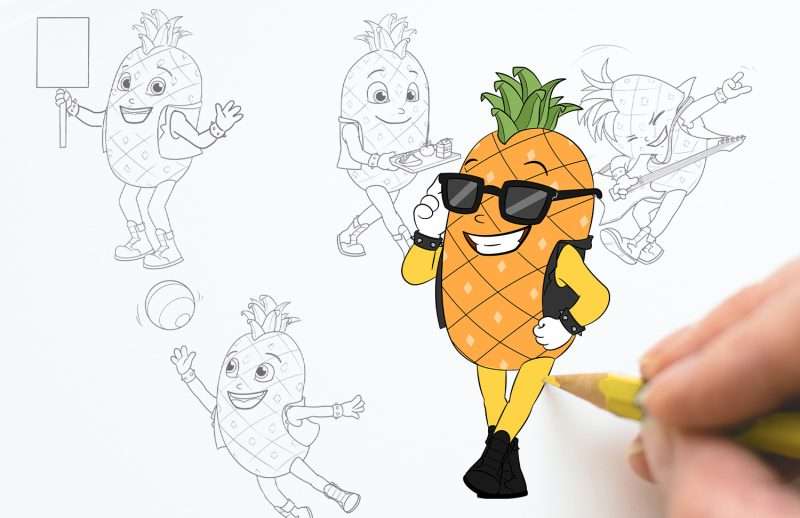 Character-Design-Example-Pineapple-by-Promo-Bears Custom Mascot Costumes for Promo Bears are designed by professional mascot costume designers